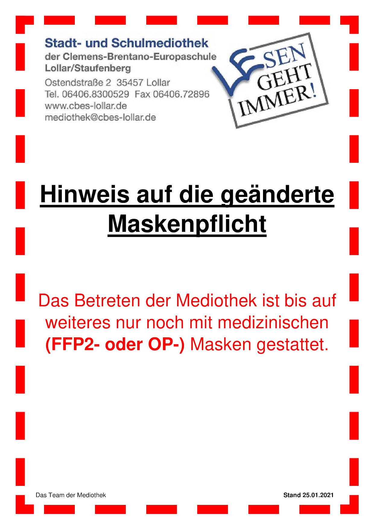 Aushang Corona Maskenpflicht 2021-01